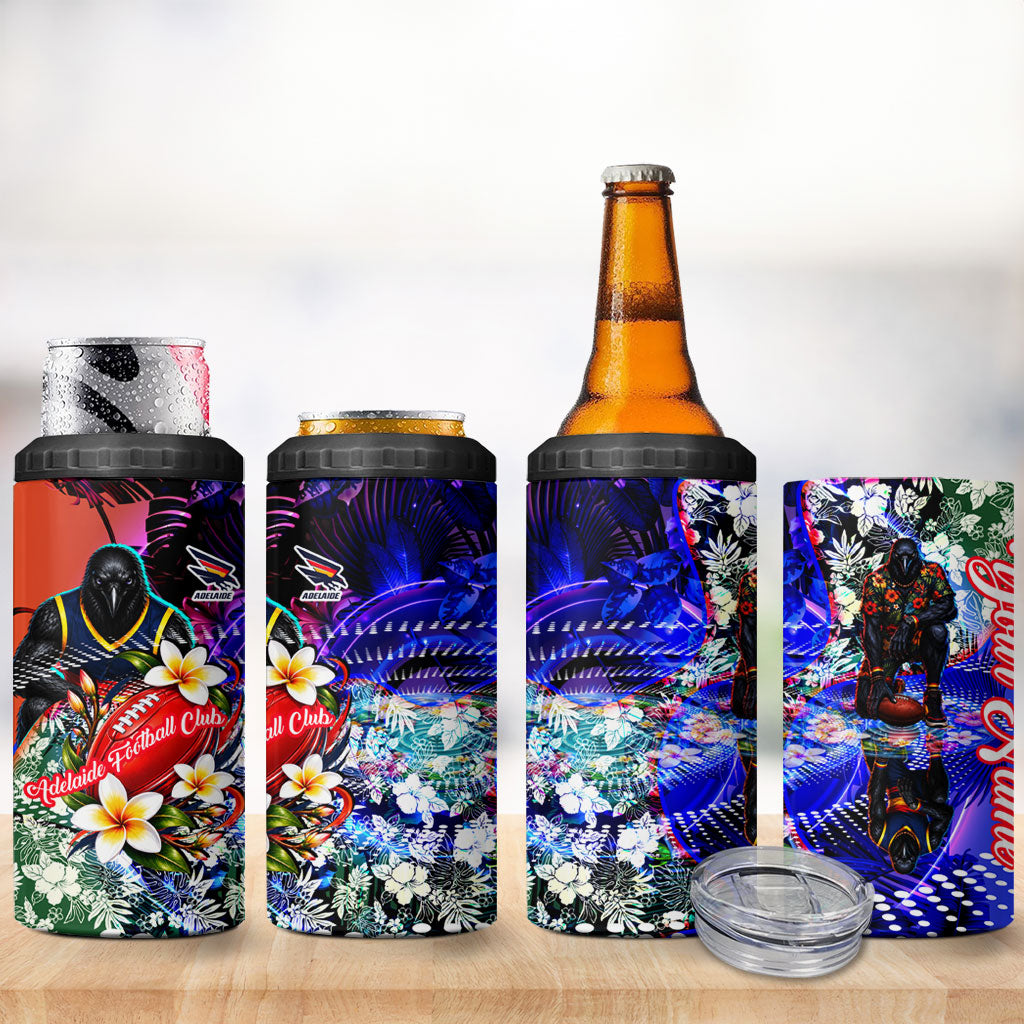 Personalized Adelaide Crow Football 4 in 1 Can Cooler Tumbler Tropical Hibiscus Flowers - Pacific Fusion Style