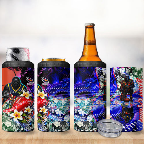 Personalized Adelaide Crow Football 4 in 1 Can Cooler Tumbler Tropical Hibiscus Flowers - Pacific Fusion Style