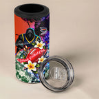 Personalized Adelaide Crow Football 4 in 1 Can Cooler Tumbler Tropical Hibiscus Flowers - Pacific Fusion Style