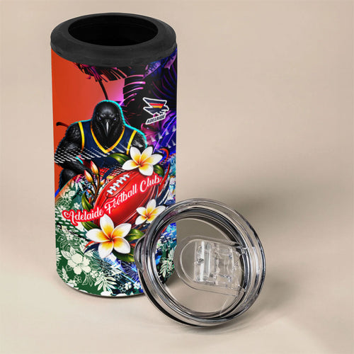 Personalized Adelaide Crow Football 4 in 1 Can Cooler Tumbler Tropical Hibiscus Flowers - Pacific Fusion Style