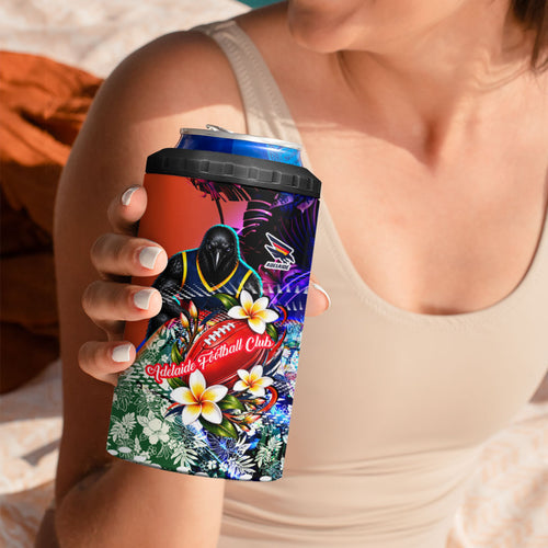 Personalized Adelaide Crow Football 4 in 1 Can Cooler Tumbler Tropical Hibiscus Flowers - Pacific Fusion Style