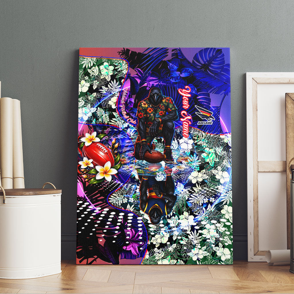 Personalized Adelaide Crow Football Canvas Wall Art Tropical Hibiscus Flowers - Pacific Fusion Style