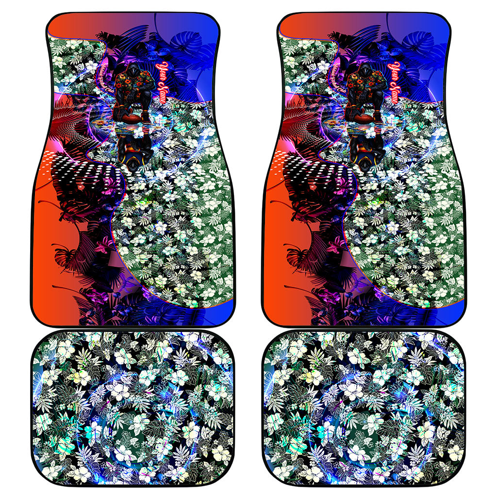 Personalized Adelaide Crow Football Car Mats Tropical Hibiscus Flowers - Pacific Fusion Style