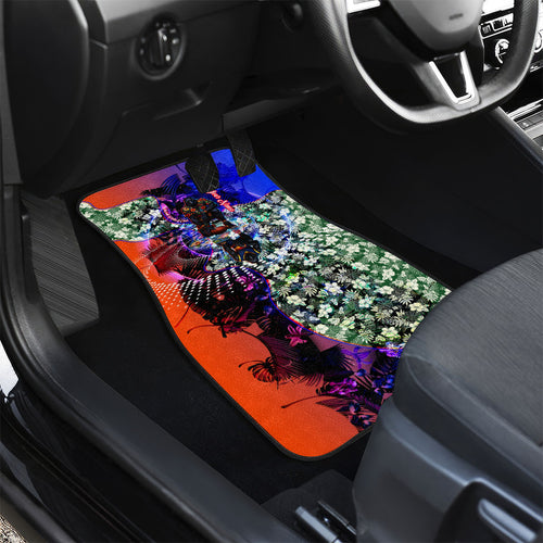 Personalized Adelaide Crow Football Car Mats Tropical Hibiscus Flowers - Pacific Fusion Style