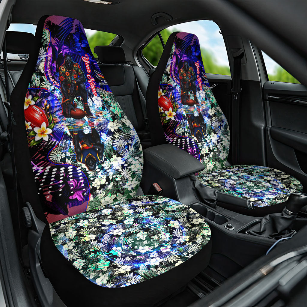 Personalized Adelaide Crow Football Car Seat Cover Tropical Hibiscus Flowers - Pacific Fusion Style