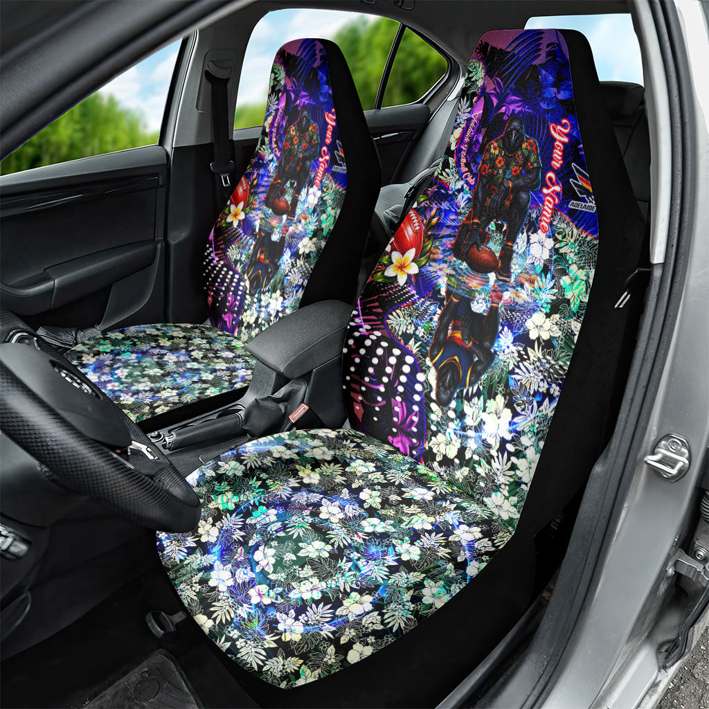 Personalized Adelaide Crow Football Car Seat Cover Tropical Hibiscus Flowers - Pacific Fusion Style