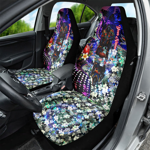 Personalized Adelaide Crow Football Car Seat Cover Tropical Hibiscus Flowers - Pacific Fusion Style