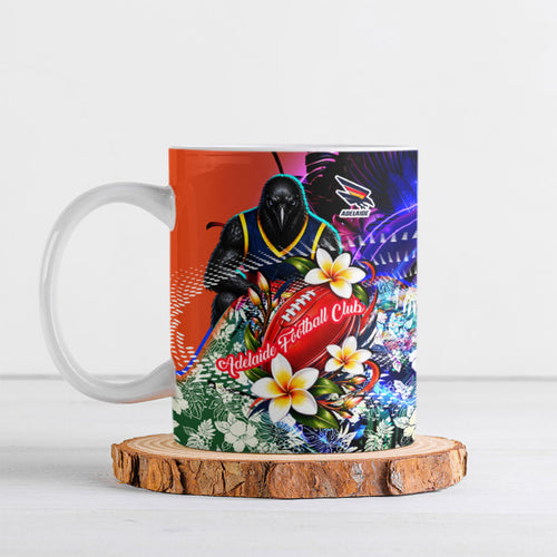 Personalized Adelaide Crow Football Ceramic Mug Tropical Hibiscus Flowers - Pacific Fusion Style