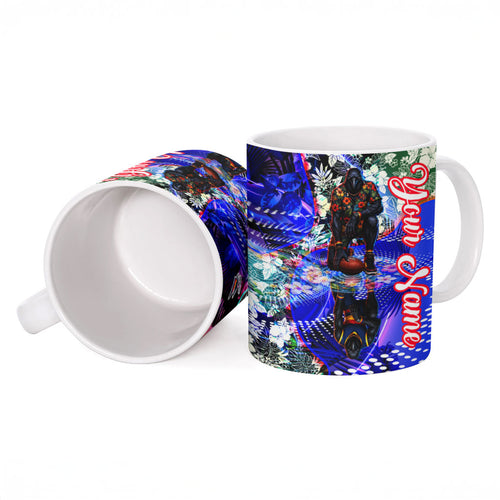 Personalized Adelaide Crow Football Ceramic Mug Tropical Hibiscus Flowers - Pacific Fusion Style