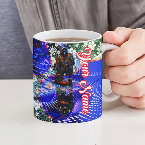 Personalized Adelaide Crow Football Ceramic Mug Tropical Hibiscus Flowers - Pacific Fusion Style