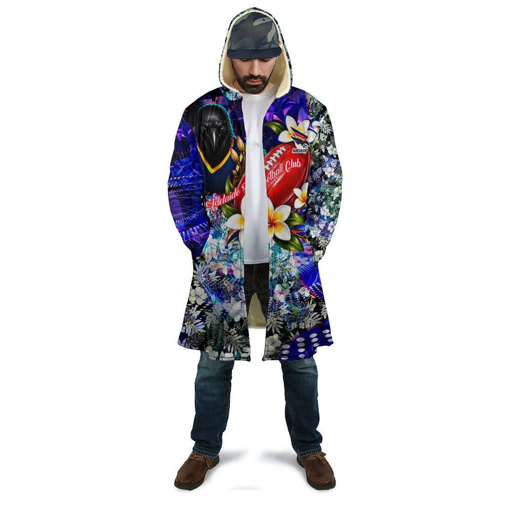 Personalized Adelaide Crow Football Cloak Tropical Hibiscus Flowers - Pacific Fusion Style