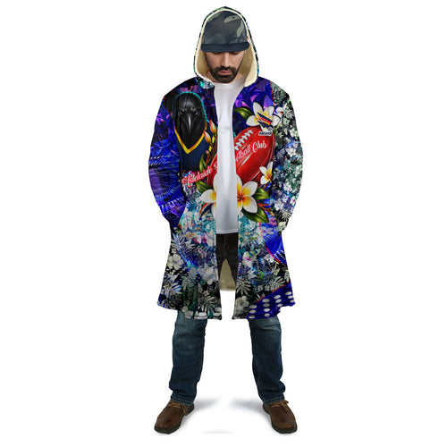 Personalized Adelaide Crow Football Cloak Tropical Hibiscus Flowers - Pacific Fusion Style