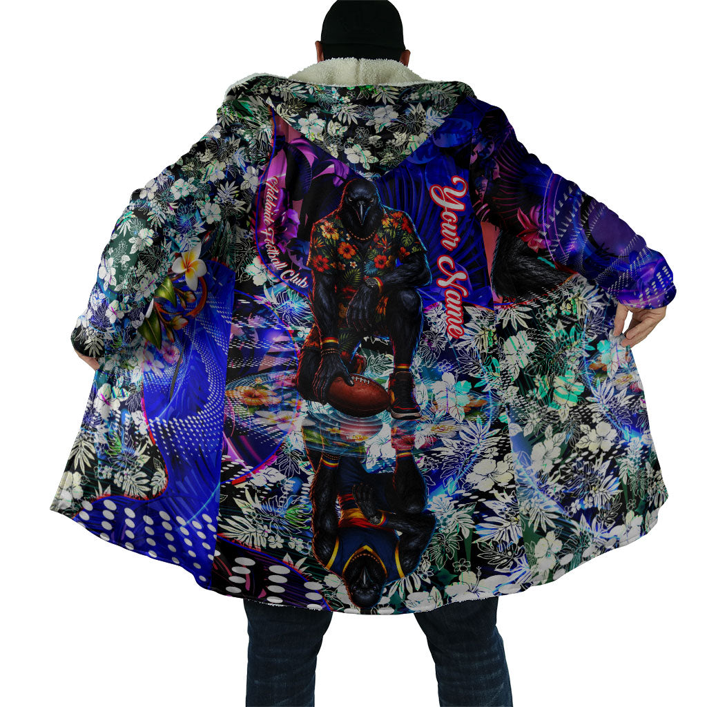 Personalized Adelaide Crow Football Cloak Tropical Hibiscus Flowers - Pacific Fusion Style