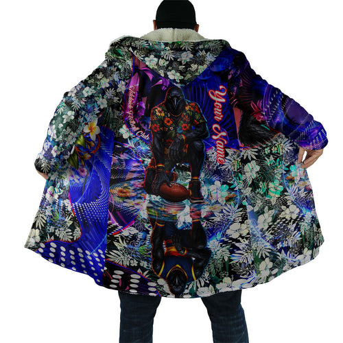 Personalized Adelaide Crow Football Cloak Tropical Hibiscus Flowers - Pacific Fusion Style