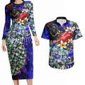 Personalized Adelaide Crow Football Couples Matching Long Sleeve Bodycon Dress and Hawaiian Shirt Tropical Hibiscus Flowers - Pacific Fusion Style