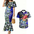 Personalized Adelaide Crow Football Couples Matching Mermaid Dress and Hawaiian Shirt Tropical Hibiscus Flowers - Pacific Fusion Style