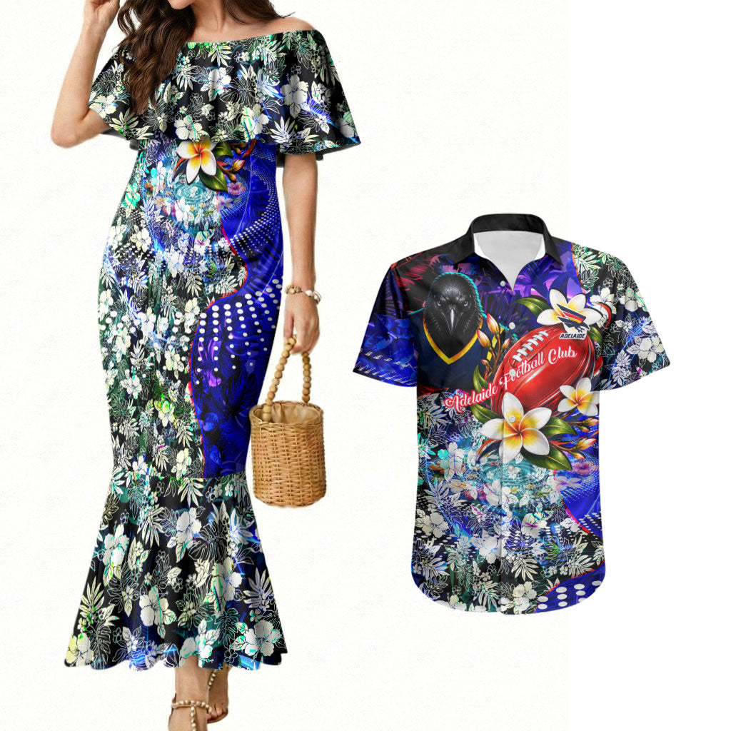 Personalized Adelaide Crow Football Couples Matching Mermaid Dress and Hawaiian Shirt Tropical Hibiscus Flowers - Pacific Fusion Style