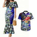Personalized Adelaide Crow Football Couples Matching Mermaid Dress and Hawaiian Shirt Tropical Hibiscus Flowers - Pacific Fusion Style