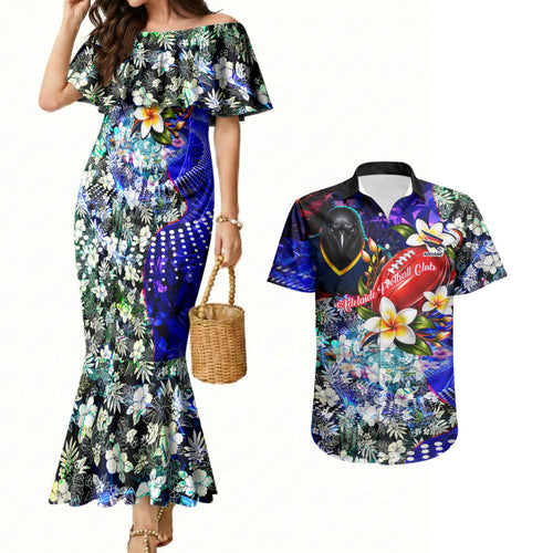 Personalized Adelaide Crow Football Couples Matching Mermaid Dress and Hawaiian Shirt Tropical Hibiscus Flowers - Pacific Fusion Style