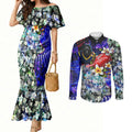 Personalized Adelaide Crow Football Couples Matching Mermaid Dress and Long Sleeve Button Shirt Tropical Hibiscus Flowers - Pacific Fusion Style