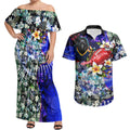 Personalized Adelaide Crow Football Couples Matching Off Shoulder Maxi Dress and Hawaiian Shirt Tropical Hibiscus Flowers - Pacific Fusion Style