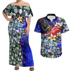 Personalized Adelaide Crow Football Couples Matching Off Shoulder Maxi Dress and Hawaiian Shirt Tropical Hibiscus Flowers - Pacific Fusion Style