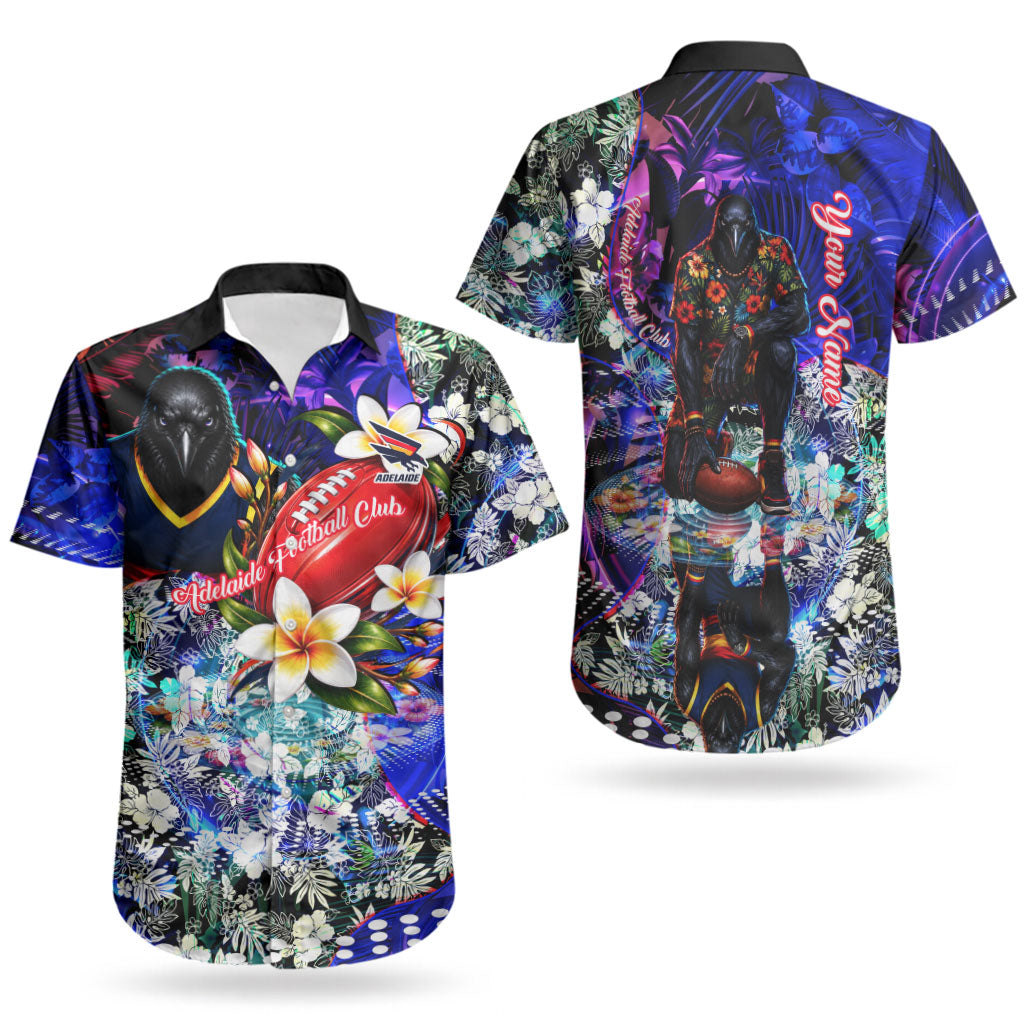 Personalized Adelaide Crow Football Couples Matching Off Shoulder Maxi Dress and Hawaiian Shirt Tropical Hibiscus Flowers - Pacific Fusion Style
