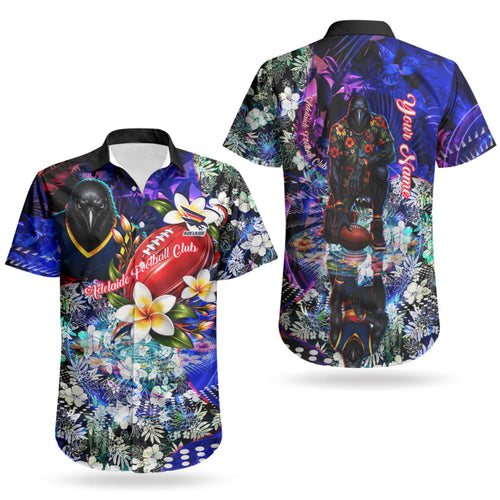 Personalized Adelaide Crow Football Couples Matching Off Shoulder Maxi Dress and Hawaiian Shirt Tropical Hibiscus Flowers - Pacific Fusion Style