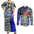 Personalized Adelaide Crow Football Couples Matching Off Shoulder Maxi Dress and Long Sleeve Button Shirt Tropical Hibiscus Flowers - Pacific Fusion Style