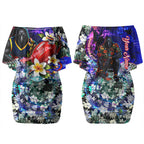 Personalized Adelaide Crow Football Couples Matching Off Shoulder Short Dress and Long Sleeve Button Shirt Tropical Hibiscus Flowers - Pacific Fusion Style