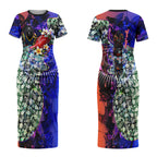 Personalized Adelaide Crow Football Couples Matching Short Sleeve Bodycon Dress and Long Sleeve Button Shirt Tropical Hibiscus Flowers - Pacific Fusion Style