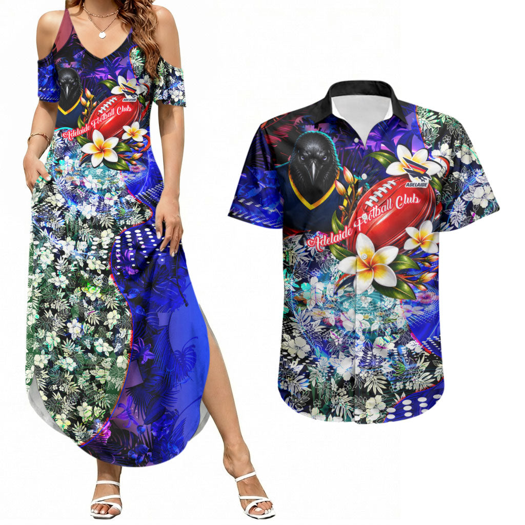Personalized Adelaide Crow Football Couples Matching Summer Maxi Dress and Hawaiian Shirt Tropical Hibiscus Flowers - Pacific Fusion Style