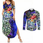 Personalized Adelaide Crow Football Couples Matching Summer Maxi Dress and Long Sleeve Button Shirt Tropical Hibiscus Flowers - Pacific Fusion Style