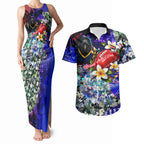 Personalized Adelaide Crow Football Couples Matching Tank Maxi Dress and Hawaiian Shirt Tropical Hibiscus Flowers - Pacific Fusion Style