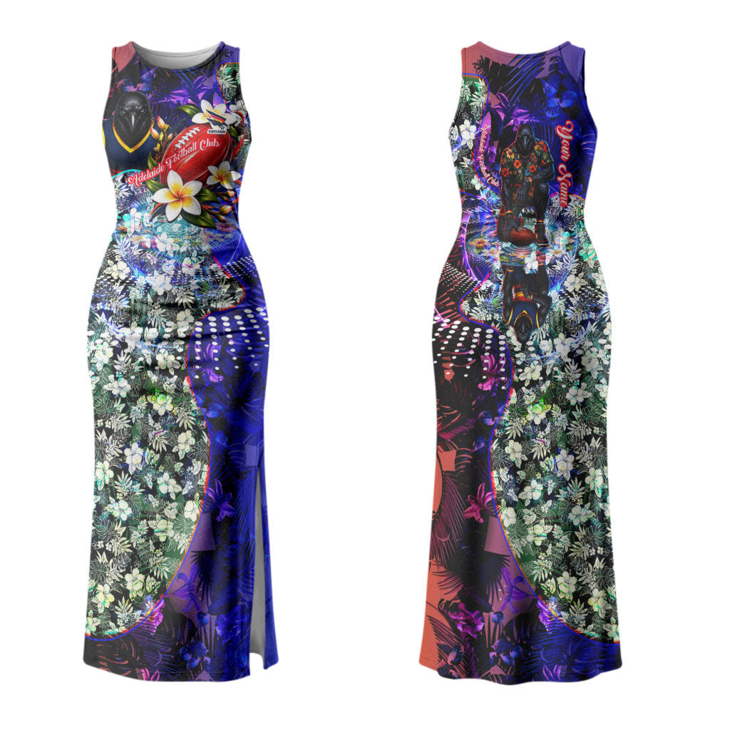 Personalized Adelaide Crow Football Couples Matching Tank Maxi Dress and Hawaiian Shirt Tropical Hibiscus Flowers - Pacific Fusion Style