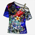 Personalized Adelaide Crow Football Cross Shoulder Shirt Tropical Hibiscus Flowers - Pacific Fusion Style