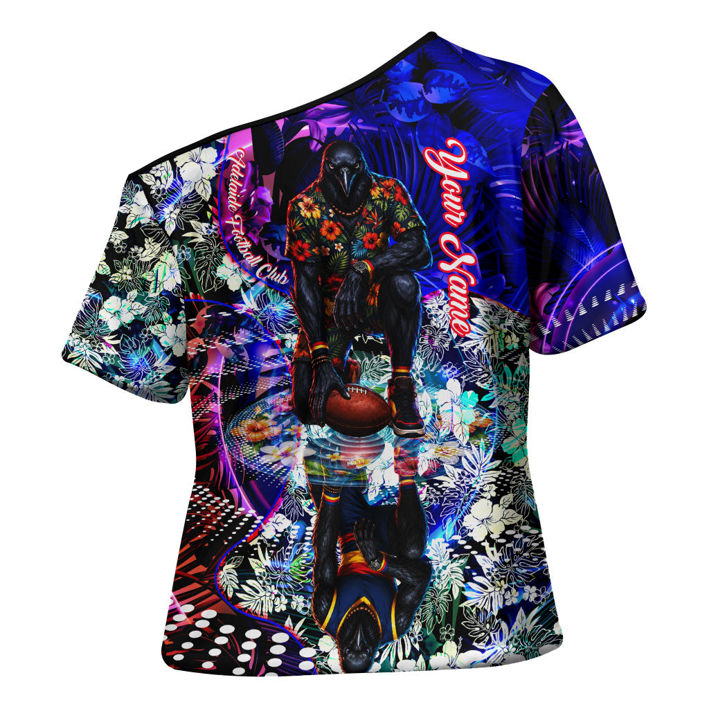 Personalized Adelaide Crow Football Cross Shoulder Shirt Tropical Hibiscus Flowers - Pacific Fusion Style