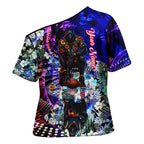 Personalized Adelaide Crow Football Cross Shoulder Shirt Tropical Hibiscus Flowers - Pacific Fusion Style