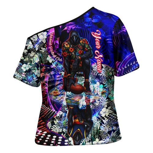 Personalized Adelaide Crow Football Cross Shoulder Shirt Tropical Hibiscus Flowers - Pacific Fusion Style