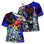 Personalized Adelaide Crow Football Cross Shoulder Shirt Tropical Hibiscus Flowers - Pacific Fusion Style