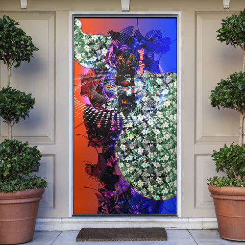 Personalized Adelaide Crow Football Door Cover Tropical Hibiscus Flowers - Pacific Fusion Style