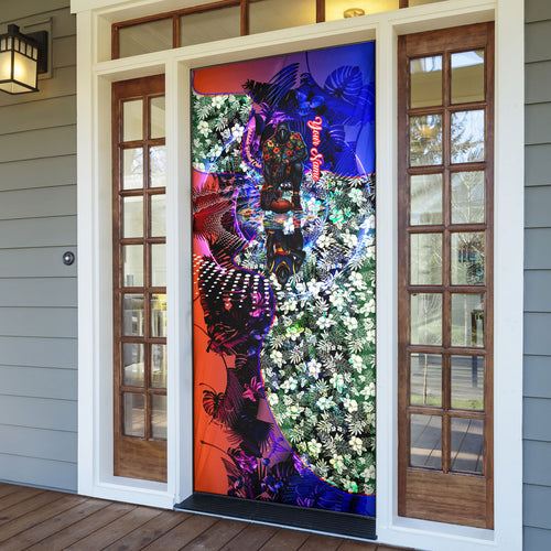 Personalized Adelaide Crow Football Door Cover Tropical Hibiscus Flowers - Pacific Fusion Style