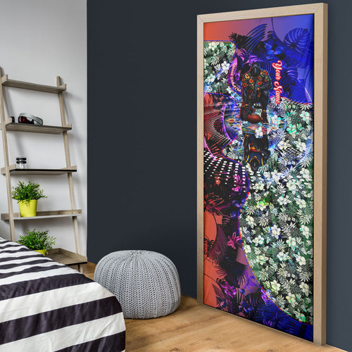Personalized Adelaide Crow Football Door Cover Tropical Hibiscus Flowers - Pacific Fusion Style