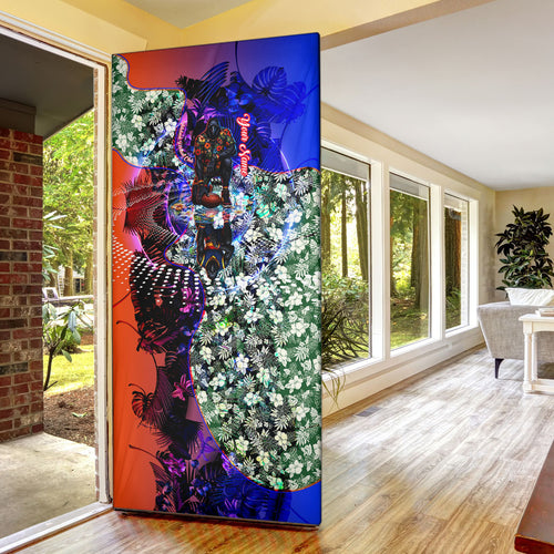 Personalized Adelaide Crow Football Door Cover Tropical Hibiscus Flowers - Pacific Fusion Style