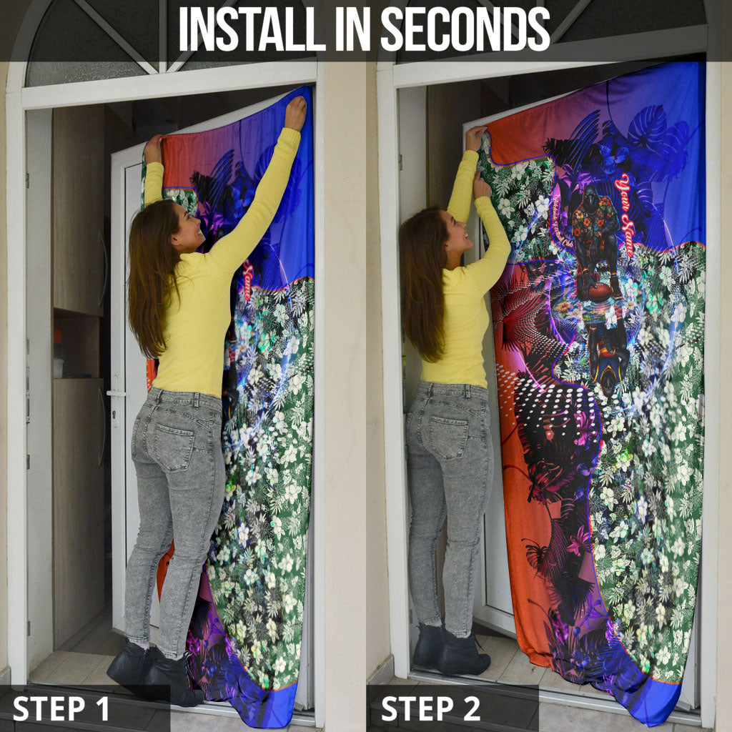 Personalized Adelaide Crow Football Door Cover Tropical Hibiscus Flowers - Pacific Fusion Style