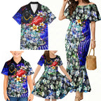 Personalized Adelaide Crow Football Family Matching Mermaid Dress and Hawaiian Shirt Tropical Hibiscus Flowers - Pacific Fusion Style