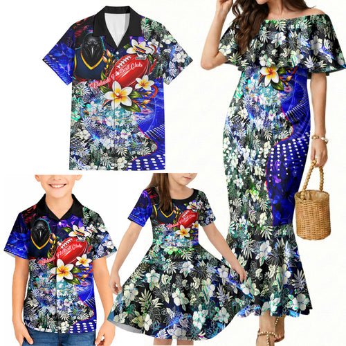 Personalized Adelaide Crow Football Family Matching Mermaid Dress and Hawaiian Shirt Tropical Hibiscus Flowers - Pacific Fusion Style