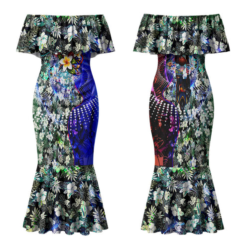 Personalized Adelaide Crow Football Family Matching Mermaid Dress and Hawaiian Shirt Tropical Hibiscus Flowers - Pacific Fusion Style