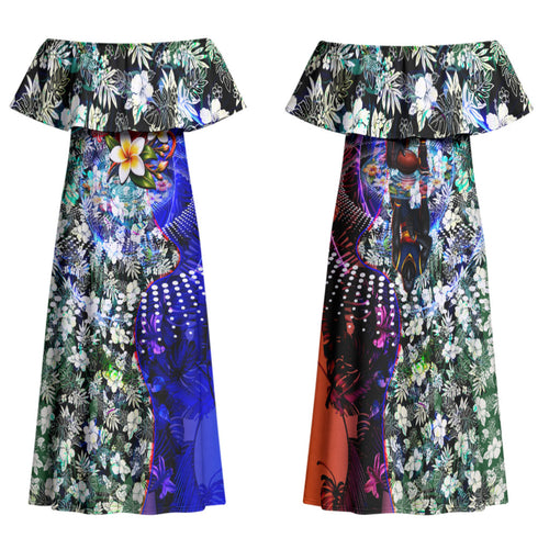 Personalized Adelaide Crow Football Family Matching Off Shoulder Maxi Dress and Hawaiian Shirt Tropical Hibiscus Flowers - Pacific Fusion Style