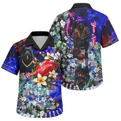 Personalized Adelaide Crow Football Family Matching Off Shoulder Short Dress and Hawaiian Shirt Tropical Hibiscus Flowers - Pacific Fusion Style